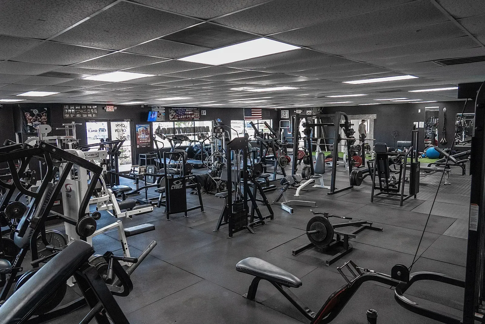 High angle view of gym equipment ready for use