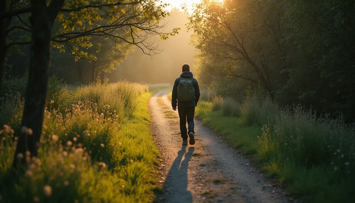 High angle view of a person walking on a nature trail