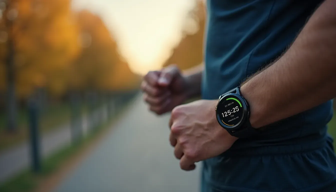 Close-up view of a fitness tracker displaying workout progress