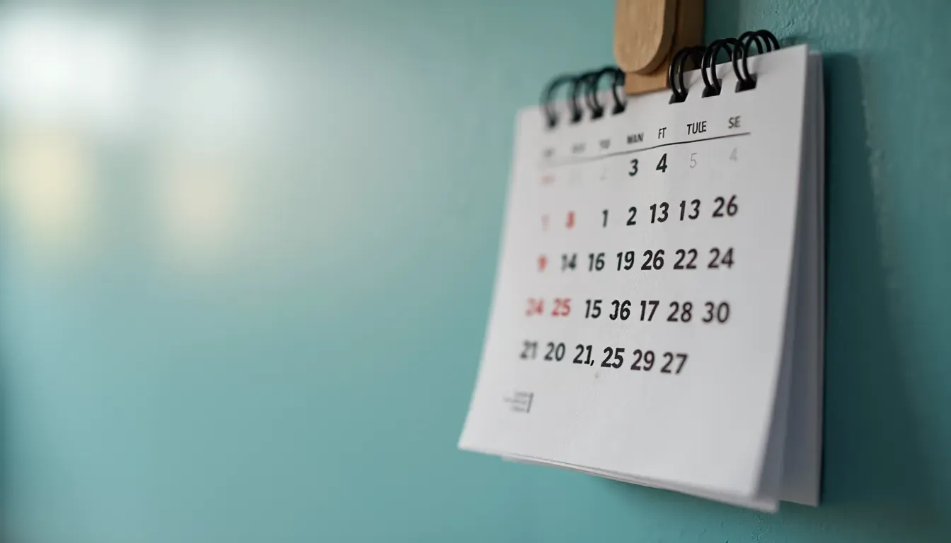 Close-up of a calendar with workout days marked and motivational notes