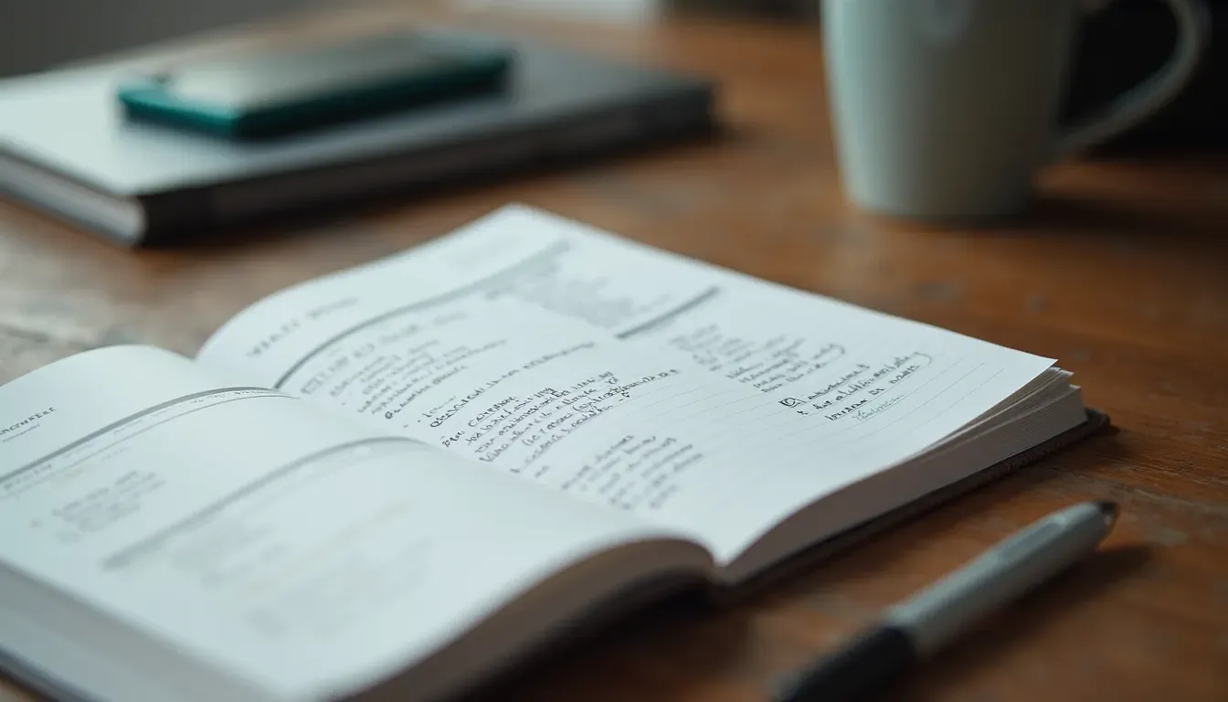 Close-up view of a fitness journal with workout notes